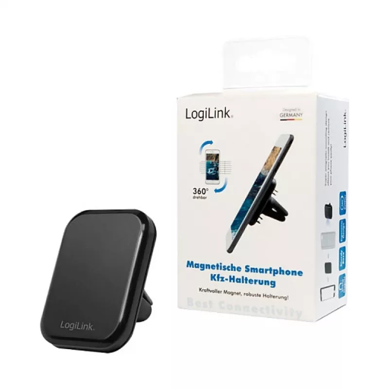 LogiLink AA0114 Magnetyczny uchwyt samochodowy na kratkę nawiewu do smartfonów, obrót 360°, uniwersalny, czarny