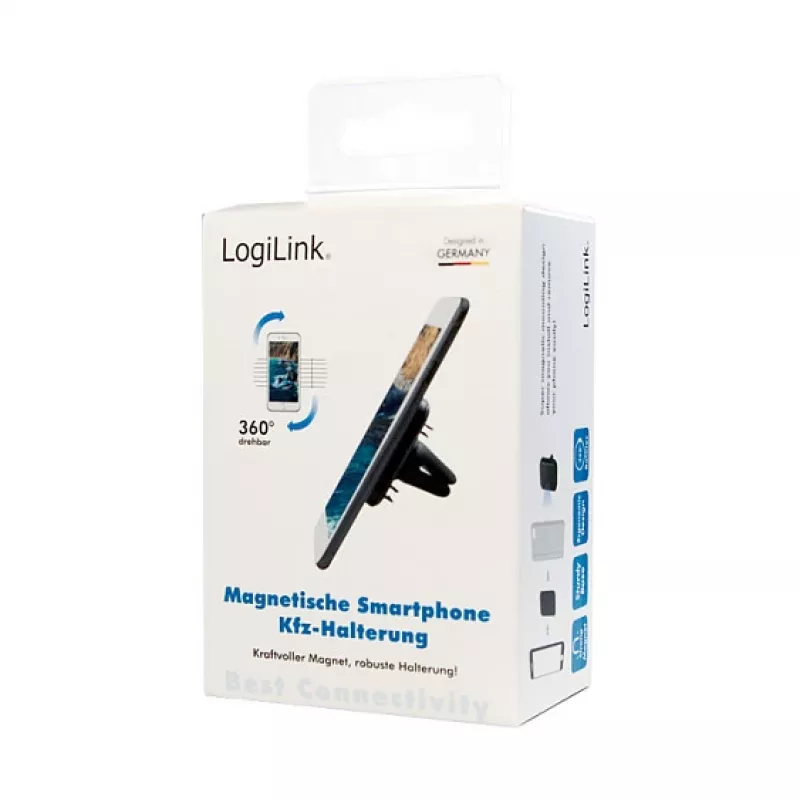 LogiLink AA0114 Magnetyczny uchwyt samochodowy na kratkę nawiewu do smartfonów, obrót 360°, uniwersalny, czarny