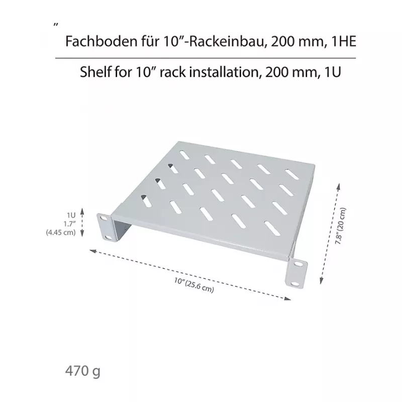 Logilink ACT111 Półka wspornikowa 200 mm 1U szara do szafy rack
