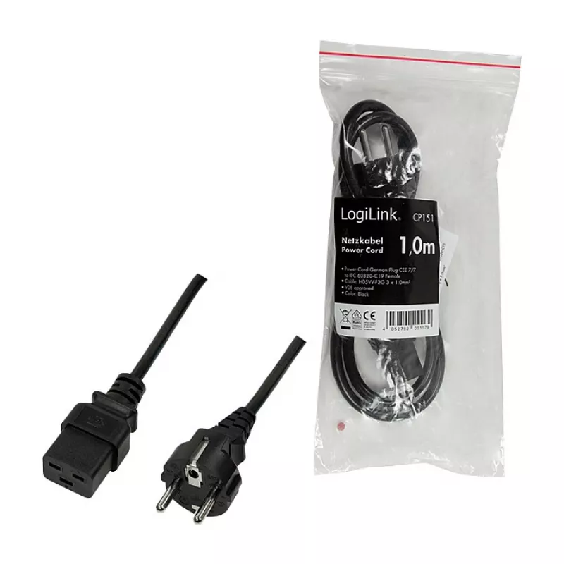 Logilink CP151 Kabel zasilający, CEE 7/7 do IEC C19, Czarny, 1 m