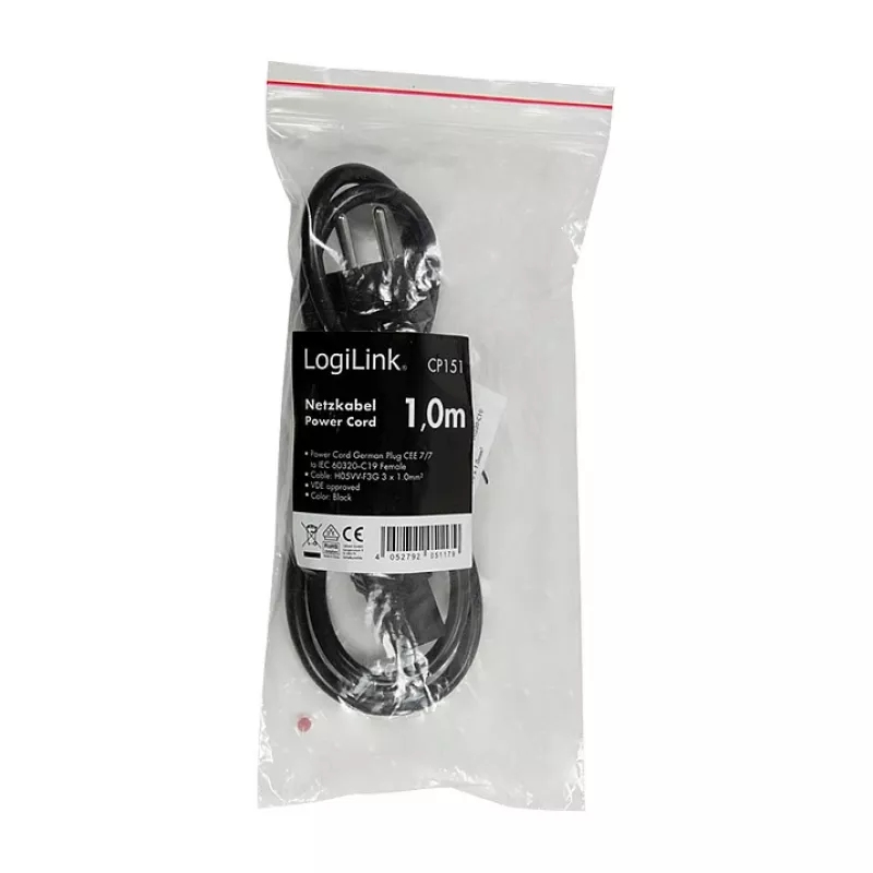 Logilink CP151 Kabel zasilający, CEE 7/7 do IEC C19, Czarny, 1 m
