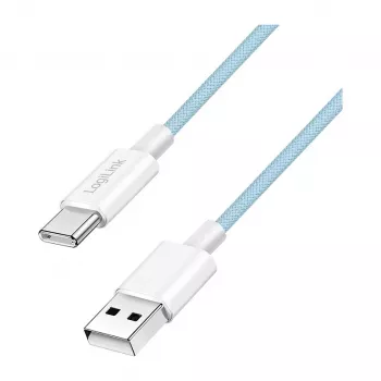 LogiLink CU0330 Kabel USB 2.0 Type-C, USB-A męski do USB-C męski, 480 Mbps, 60 W Power Delivery, pleciony nylon, niebieski, 1 m