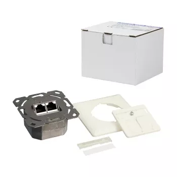 LogiLink DSIT podtynkowe gniazdo Cat. 6a ekranowane 2-portowe RJ45 w kolorze kości słoniowej