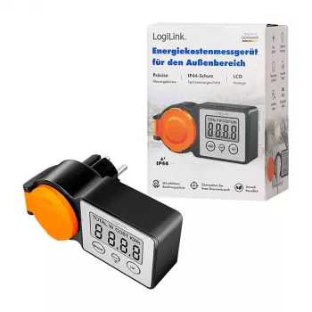 LogiLink Licznik zużycia energii na zewnątrz, IP44 odporny na zachlapanie, 16A, 3680W, Schuko, LCD