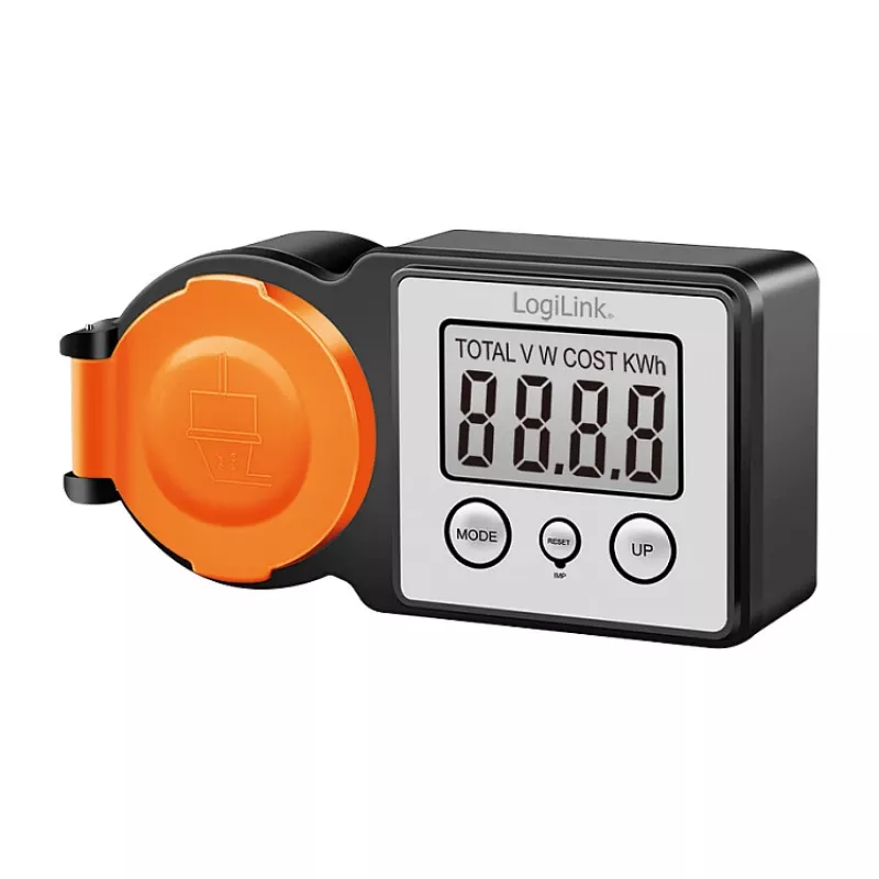 LogiLink Licznik zużycia energii na zewnątrz, IP44 odporny na zachlapanie, 16A, 3680W, Schuko, LCD