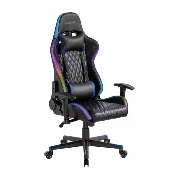 LogiLink EO0076 Fotel Gamingowy z Podświetleniem RGB, Podparciem Lędźwiowym, Czarno-Niebieski