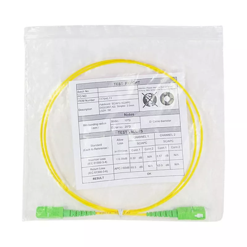 LogiLink Fiber Optic Patch Cable – Simplex, OS2 SM G.657.A2, SC/APC do SC/APC, 1 m, Żółty