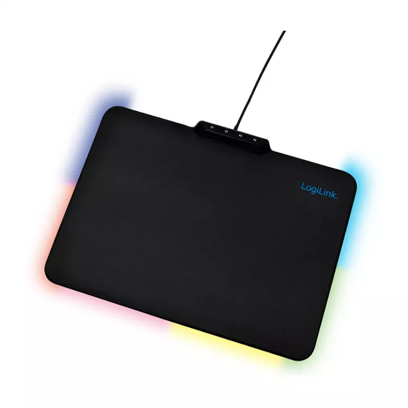 LogiLink ID0155 RGB Podkładka pod mysz gamingowa – powierzchnia silikonowa, antypoślizgowa podstawa gumowa, zasilanie USB-A, 36x26 cm, czarna