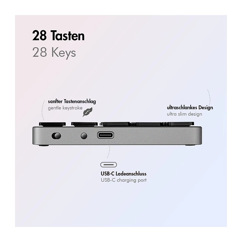 LogiLink ID0212 Bezprzewodowa klawiatura numeryczna, 28 klawiszy, Bluetooth 5.0, Space Grey