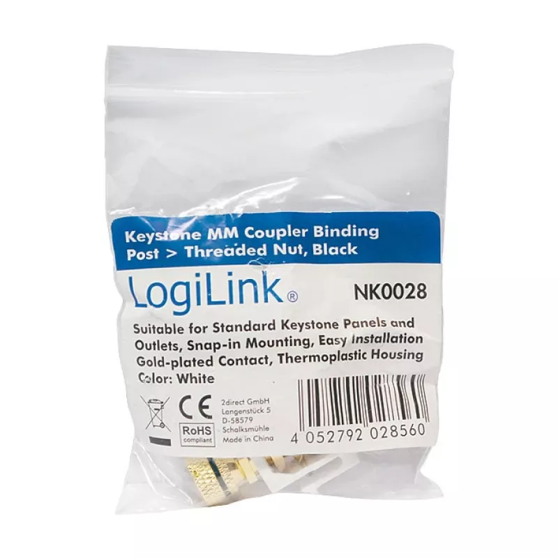 LogiLink Moduł keystone z zaciskiem głośnikowym z nakrętką gwintowaną, czarny