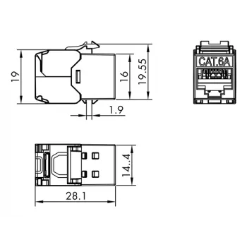 LogiLink Keystone Jack Cat.6A STP z osłoną przeciwpyłową, 14,4mm, 22-26 AWG, 24 sztuki