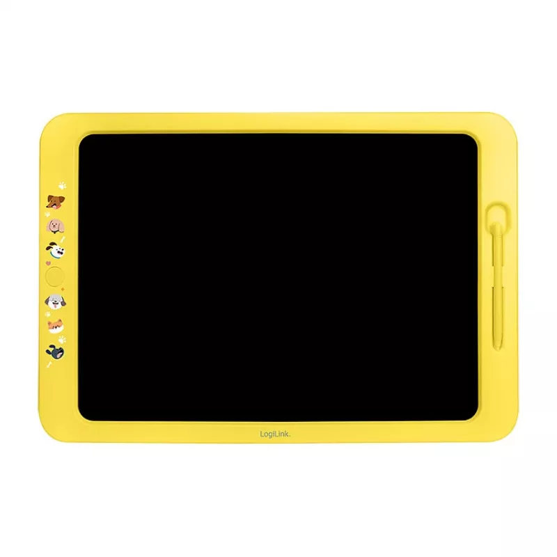 LogiLink LCD Writing Tablet 19 cm, Yellow – Reusable Multi-Colour Drawing Board with Erase & Lock