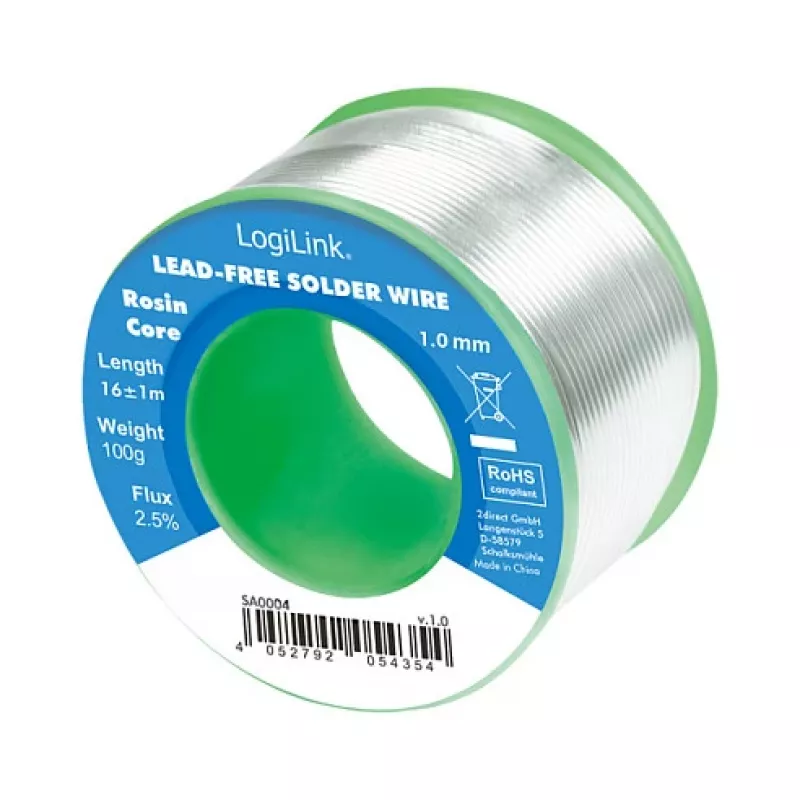 LOGILINK Drut lutowniczy bezołowiowy 1mm 100g Sn99.3Cu0.7 z topnikiem No-Clean