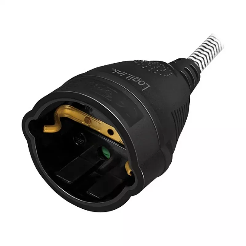LogiLink LPS104 Przedłużacz zasilający, CEE 7/7 na CEE 7/3, plecionka tekstylna, czarno-szary, 3 m