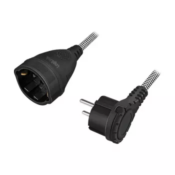 LogiLink LPS104 Przedłużacz zasilający, CEE 7/7 na CEE 7/3, plecionka tekstylna, czarno-szary, 3 m