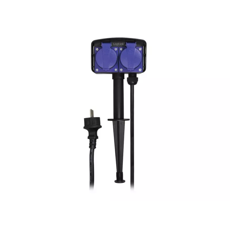 Logilink LPS214 Listwa zasilająca, 2 gniazda bezpieczne, IP44, kolec do ziemi, kabel 2 m