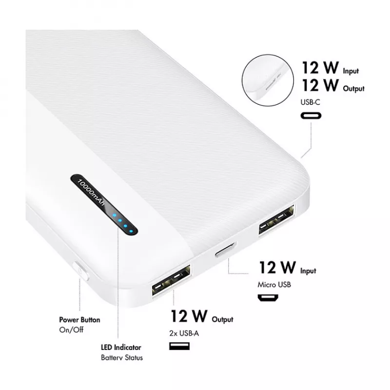 Logilink Mobile Power Bank, LiPo, 10000 mAh, USB-C in/out, Biały