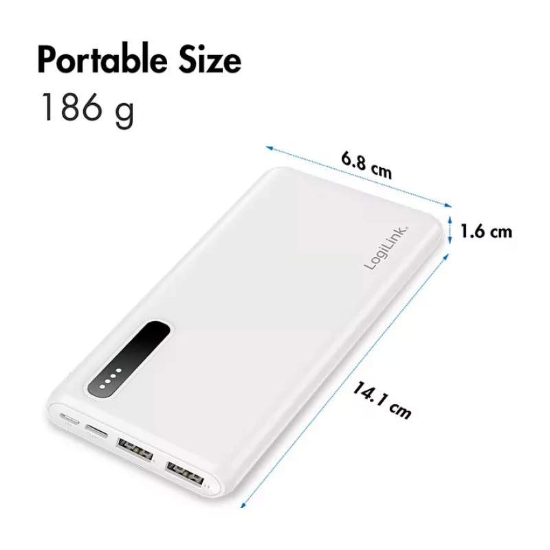 Logilink Mobile Power Bank, LiPo, 8000 mAh, biały