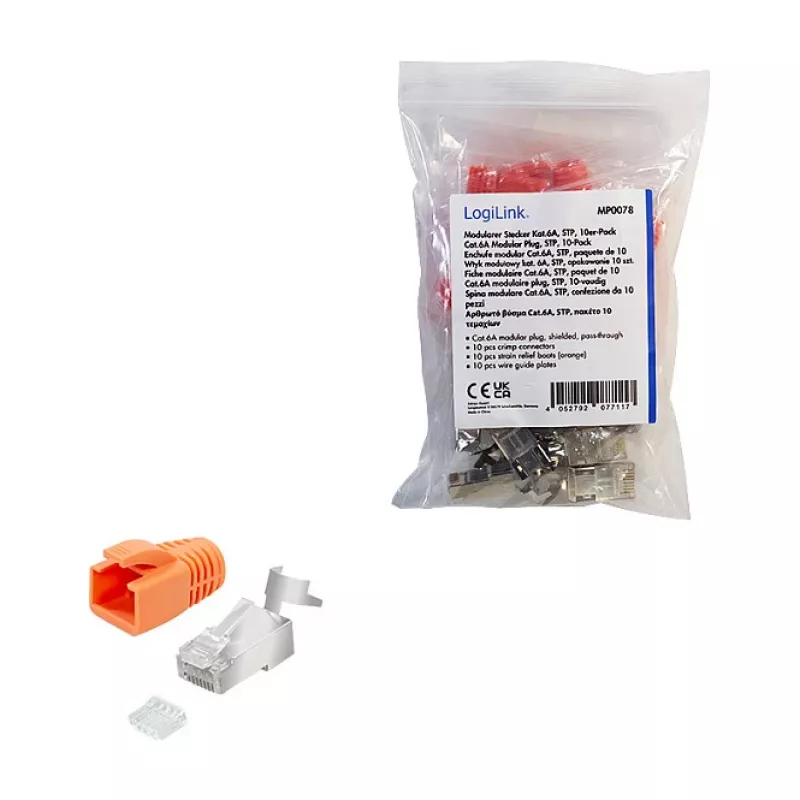 LogiLink Wtyk modułowy RJ45 Cat.6A STP Pass Through, 10 szt.