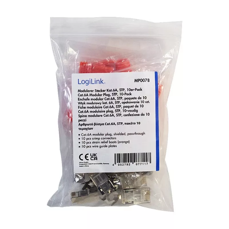 LogiLink Wtyk modułowy RJ45 Cat.6A STP Pass Through, 10 szt.