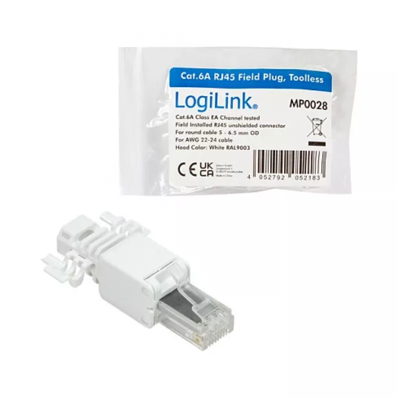 LogiLink Wtyk modułowy RJ45 Cat.6A, UTP, beznarzędziowy, biały