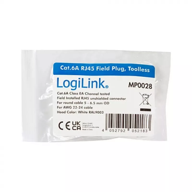 LogiLink Wtyk modułowy RJ45 Cat.6A, UTP, beznarzędziowy, biały
