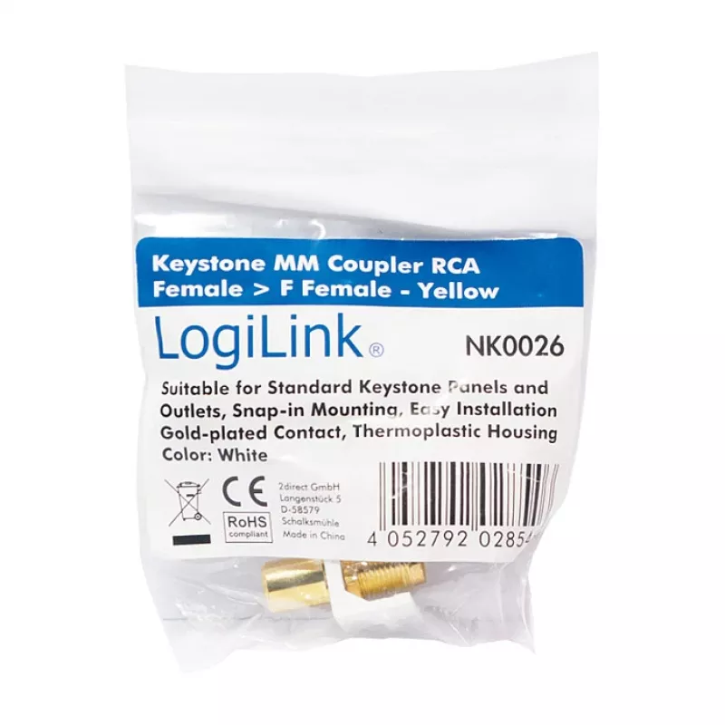 LogiLink NK0026 Moduł Keystone RCA żeński na F żeński, żółty