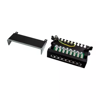 Panel krosowy LogiLink NP0017B – 8 portów Cat6 STP, do montażu na ścianie/pod blatem, czarny