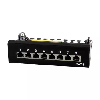 Panel krosowy LogiLink NP0017B – 8 portów Cat6 STP, do montażu na ścianie/pod blatem, czarny