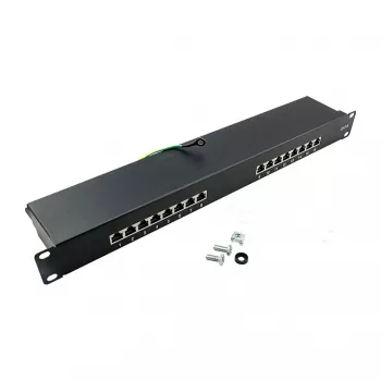 LOGILINK NP0057 Panel krosowy Cat6 STP, 19 cali 1U 16-portowy, RJ45/LSA IDC, czarny EconLine