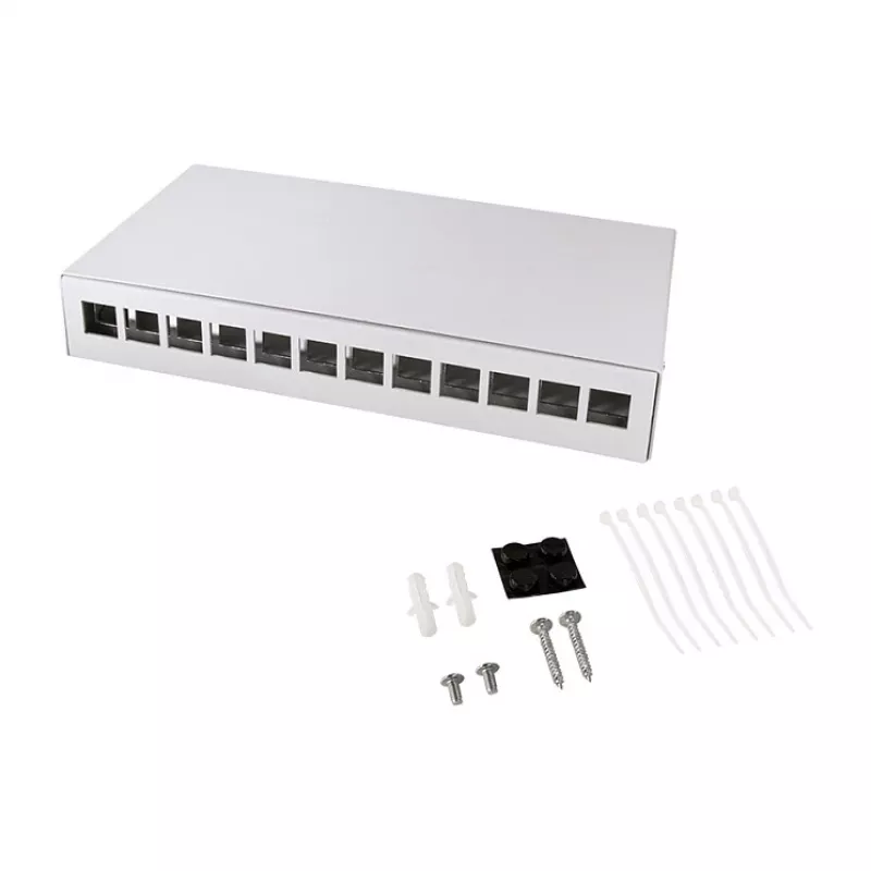 LOGILINK NP0094 Skrzynka punktu konsolidacyjnego 12-portowa, montaż na biurko/ścianę/szynę DIN, jasnoszara