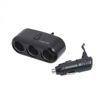 Rozgałęźnik samochodowy LogiLink PA0038 3-portowy z portem USB – rozdzielacz zasilania 12V/5V do gniazda zapalniczki, czarny