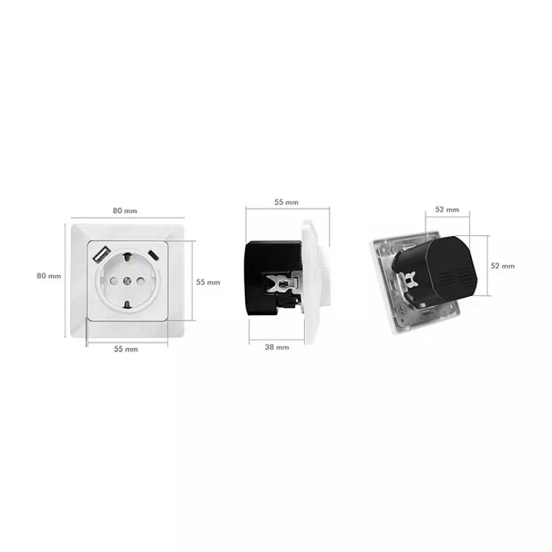 LOGILINK PA0253 Gniazdo ścienne z 1 gniazdem Schuko, 1 portem ładowania USB-A i 1 USB-C, 3.1A, biały