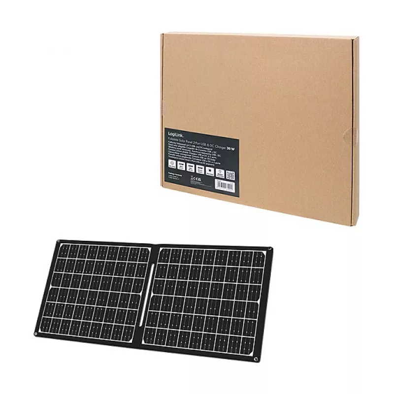 LOGILINK PA0341 Składany panel słoneczny - 30W, wyjście USB-C i USB-A oraz DC, monokrystaliczny, odporny na zachlapanie IPX4