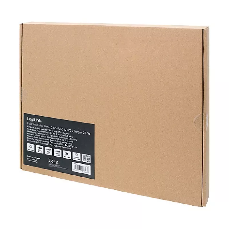 LOGILINK PA0341 Składany panel słoneczny - 30W, wyjście USB-C i USB-A oraz DC, monokrystaliczny, odporny na zachlapanie IPX4