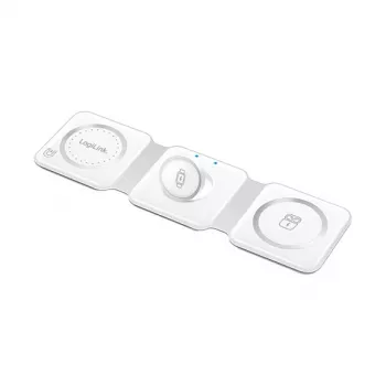 LOGILINK PA0344 Ładowarka bezprzewodowa magnetyczna 3-in-1 do urządzeń Apple, biała, składana, MagSafe, 15W
