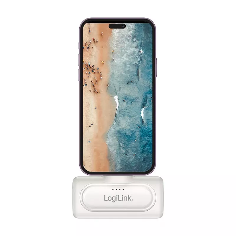 LogiLink PA0349W Powerbank mobilny, 5000 mAh, LiPo, wbudowana składana wtyczka USB-C i port USB-C, biały