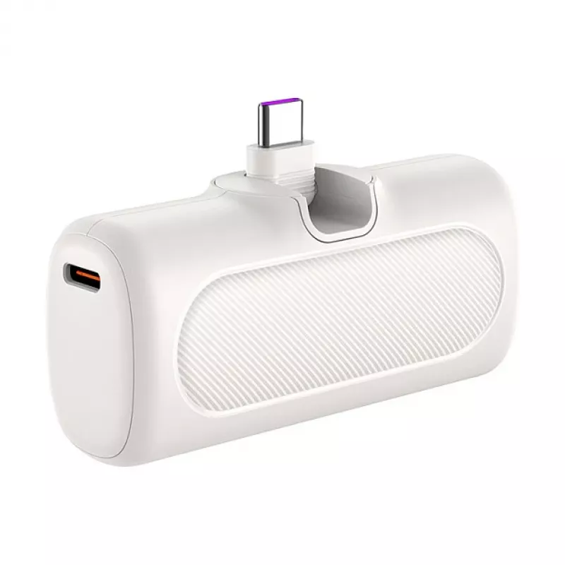 LogiLink PA0349W Powerbank mobilny, 5000 mAh, LiPo, wbudowana składana wtyczka USB-C i port USB-C, biały