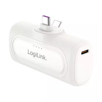 LogiLink PA0349W Powerbank mobilny, 5000 mAh, LiPo, wbudowana składana wtyczka USB-C i port USB-C, biały