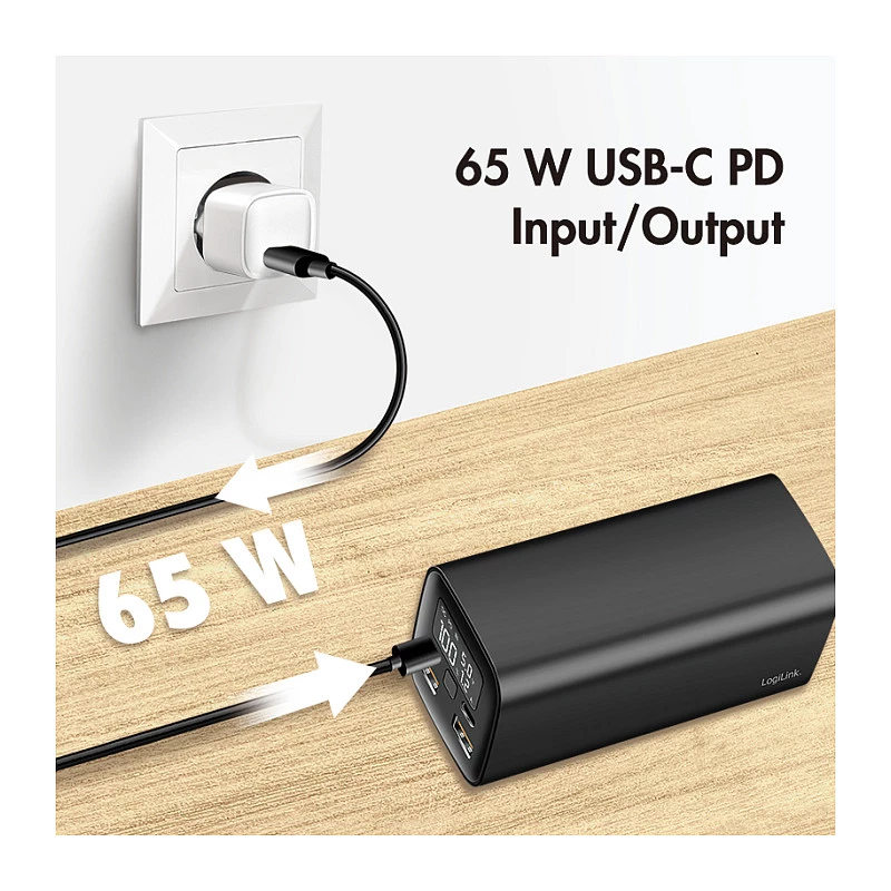 Logilink PA0350 Przenośna ładowarka 20 000 mAh, 65 W PD i QC 3.0, czarna