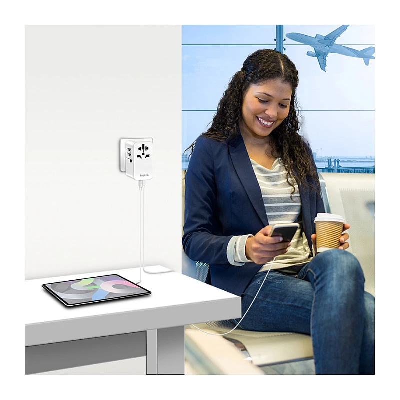 LOGILINK PA0357 Ładowarka podróżna USB-A/C, 70 W GaN, 4 porty, 2x USB-A (QC), 2x USB-C (PD), Slim, Biała