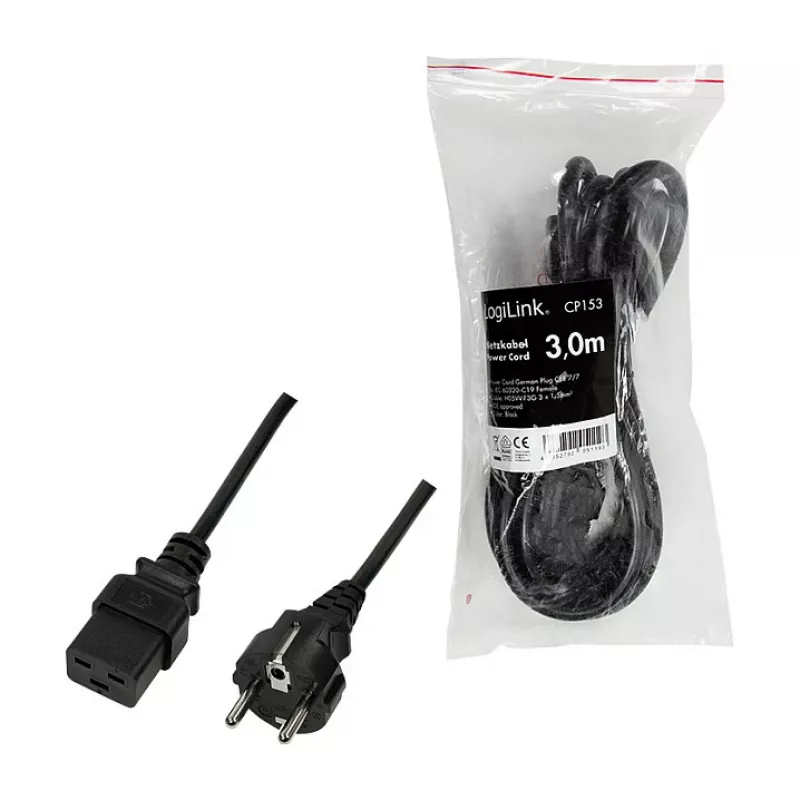 Logilink Power Cable, CEE 7/7 do IEC C19, czarny, 3 m