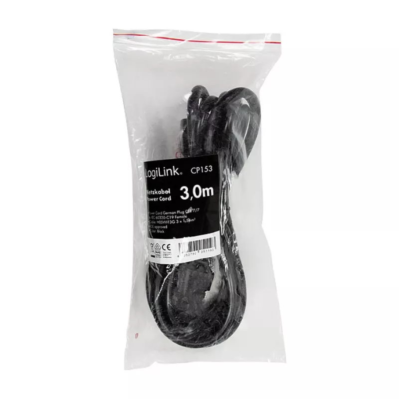 Logilink Power Cable, CEE 7/7 do IEC C19, czarny, 3 m
