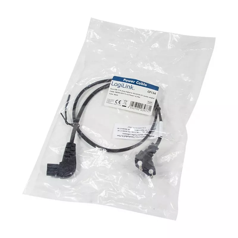 LogiLink Power Cable Europlug CEE 7/16 do IEC C7 0.75 m Czarny