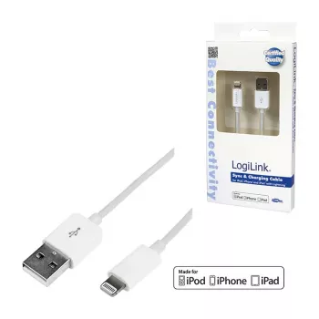 Logilink UA0199 Kabel Lightning, certyfikat MFi, USB-A do Lightning 8-pin, biały, 1 m (szybkie ładowanie i synchronizacja)