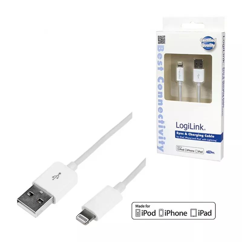 Logilink UA0199 Kabel Lightning, certyfikat MFi, USB-A do Lightning 8-pin, biały, 1 m (szybkie ładowanie i synchronizacja)