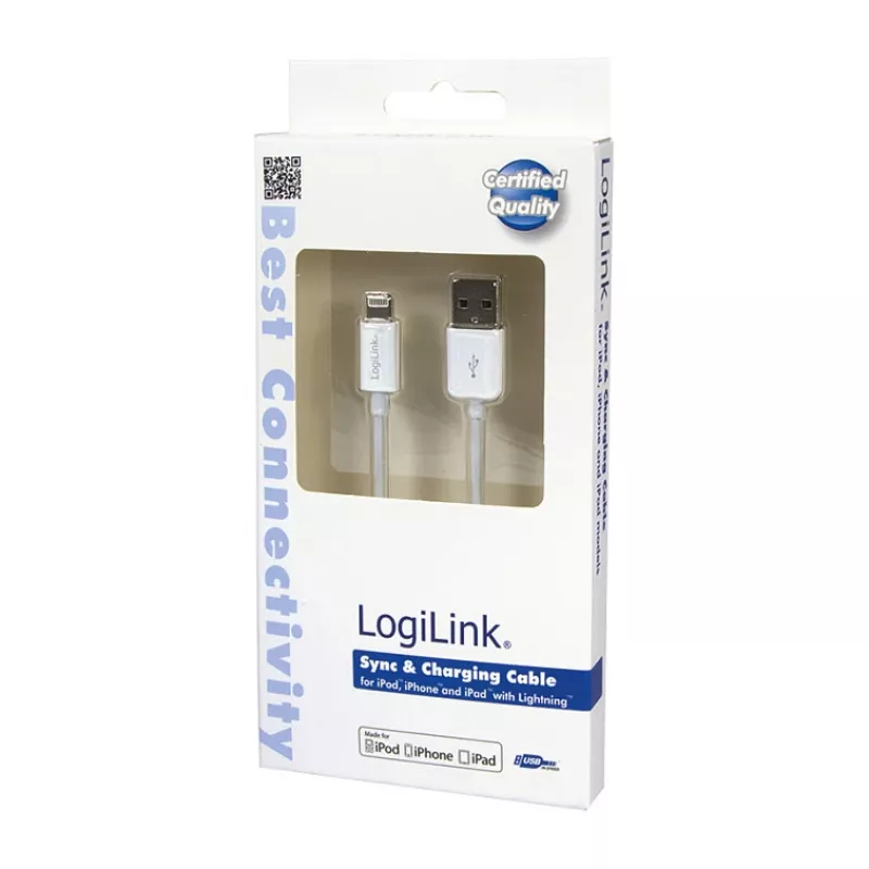 Logilink UA0199 Kabel Lightning, certyfikat MFi, USB-A do Lightning 8-pin, biały, 1 m (szybkie ładowanie i synchronizacja)