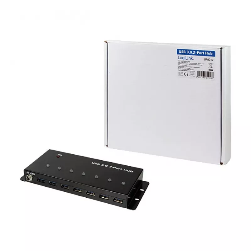 LOGILINK UA0317 Hub USB 3.0, 7-portowy, metalowa obudowa, poziom przemysłowy