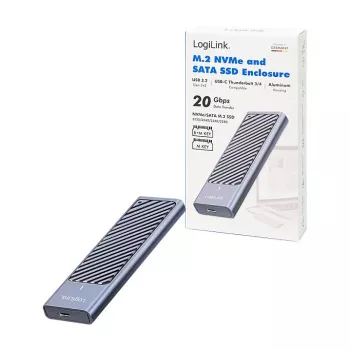 LogiLink UA0435 Obudowa na dysk SSD USB 3.2 Gen 2x2, M.2 NVMe/SATA, USB-C, 20 Gb/s, szara