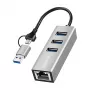 Logilink UA0440 Hub USB 3.2 Gen 1 z 3 portami i adapterem Gigabit Ethernet, złącza USB-C i USB-A, aluminiowy